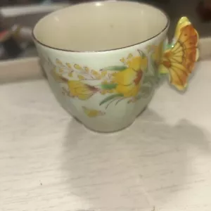 *Antique Rare YELLOW BUTTERFLY Handle Cup & Saucer Hand Painted ca. 1905-1920s - Picture 1 of 5