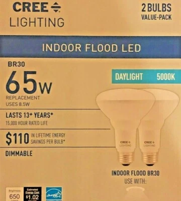20 LIGHT BULBS CREE Indoor Flood LED BR30 65W 8.5 W Dimmable 5000k Daylight SALE - Image 1 of 4