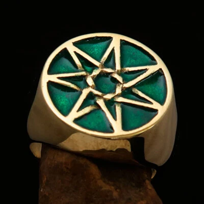ANILLO MASÓNICO PARA HOMBRE, ANILLO HEPTÁGONO VERDE, ANILLO ESTRELLA DE SIETE PUNTOS, HEPTAGRAMA TALLA 10 Foto 1 de 4