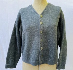Cárdigan vintage tejido Kaso cuello en V gris mármol 100 % lana peinada grande/largo - Imagen 1 de 9