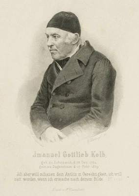 E. DERTINGER (*1816), Immanuel Gottl. Kolb(*1781), Stahlstich Romantik 1800-1849 - Bild 1 von 4