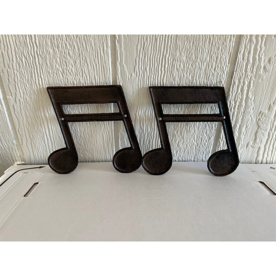 Set of 2 Cast Iron Music Notes Eighth Notes Wall Decor Rustic Brown - Image 1 of 1