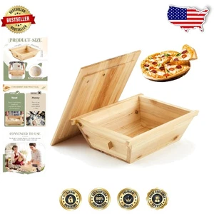 Caja a prueba de masa de pizza de madera natural con tapa 16 x 13 pulgadas - Mejora la cocción - Imagen 1 de 9