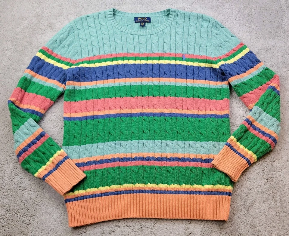 Polo Ralph Lauren Suéter Tejido con Cable Niños XL 18-20 Multicolor Rayas Poni Foto 1 de 4
