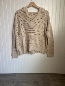 Korye Strick Häkel Hoodie Damen Größe M Pullover hellbraun Baumwolle Boho Strand - Bild 1 von 4