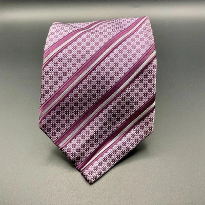 Галстук Sean John мужской фиолетовый в полоску геометрический 100% шелк тонкий пошив - Изображение 1 из 4