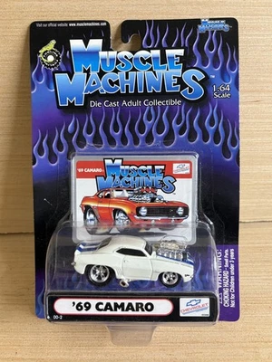 Muscle Machines 1969 Camaro 1:64 Diecast Car White Blue #00-2 New Sealed - Image 1 of 3