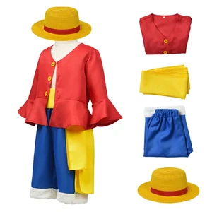 Kids Luffy Cosplay Costume with Straw Hat One Piece Boys Halloween Outfit Set - Picture 1 of 10