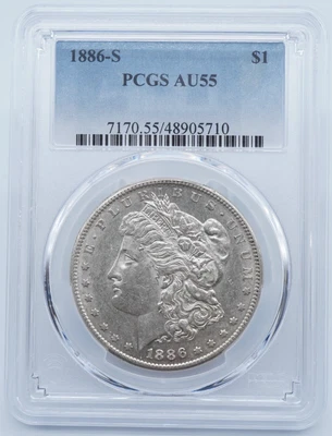 1886 S Morgan Silver Dollar $1 PCGS AU55 - U1115 - Image 1 of 4