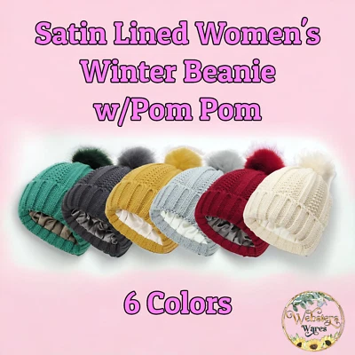 Gorro pompón forrado satinado para mujer Foto 1 de 4
