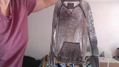 Volcom Sz M/12 Raw Edged Black-Gray Neck-Zip Long Sleeved Pouch Sweater AWESOME! - Image 1 of 4