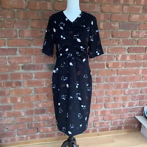 Country Road Womens Midi Dress Black Workwear Leaves Size 12 - Picture 1 of 15
