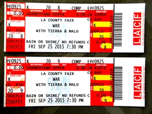 WAR WITH TIERRA AND MALO Concert UNUSED Ticket Stub 2015 L.A. COUNTY FAIR - Picture 1 of 9