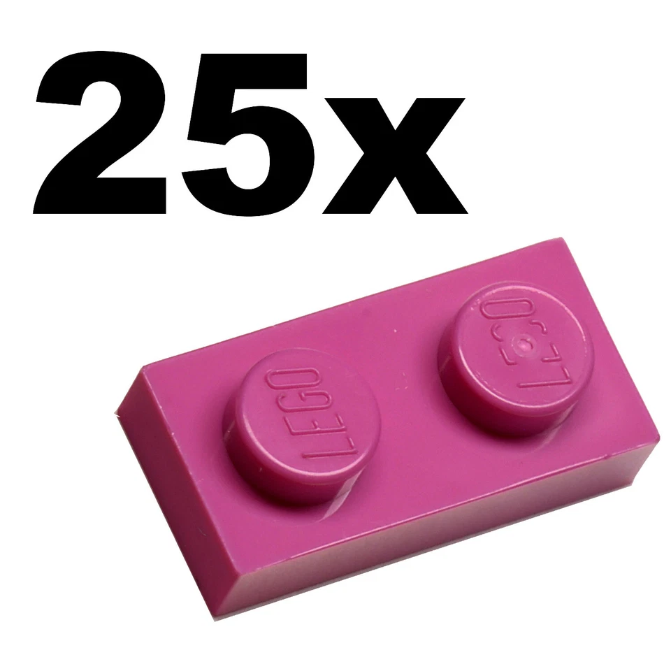 NEW LEGO - PLATES - 1 x 2 - Pink Dark plate x 25 - 1x2 - Image 1 of 1