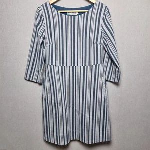 Seasalt Dress Size 10 Ocean Gaze Lined Blue Striped Coastal 3/4 Sleeve Short - Picture 1 of 10