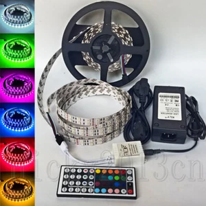 Full kit 5M 5050 RGB LED Strip Light Double Row 600LEDs 12V Power 44Keys Remote - Picture 1 of 10