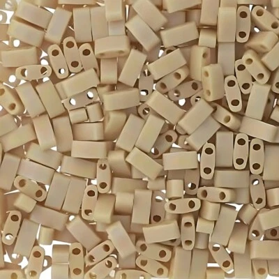 Miyuki Half Tila Beads 2 Hole Rectangle 2.3 x 5mm 7.8 Grams Matte Opaque Pear AB - Image 1 of 2