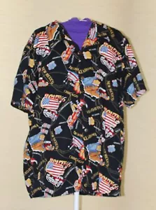 Men's XL High Surf Route 66 Map & Classic Cars Hawaiian Shirt Black EUC - Picture 1 of 3