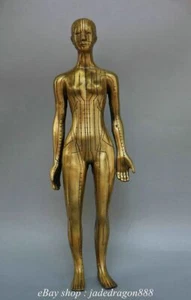18,8 Zoll alter chinesischer gemarkter Kupferständer nackte Frau Akupunktur Modell Skulptur - Bild 1 von 9