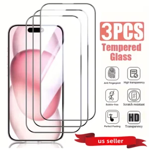 3X Tempered Glass Screen Protector For iPhone 15 14 13 12 11 Pro Max XS XR 8 LOT - Picture 1 of 7