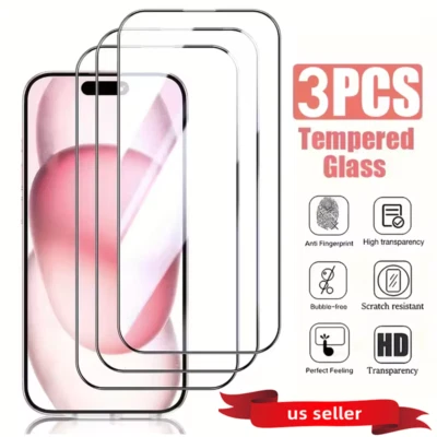 3X Tempered Glass Screen Protector For iPhone 15 14 13 12 11 Pro Max XS XR 8 LOT - Image 1 of 4