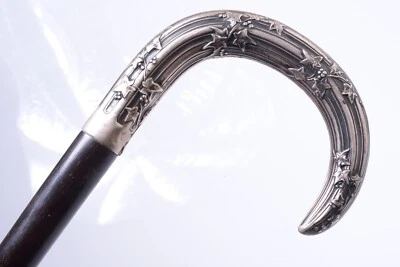 ✅ BENGALA ANTIGA BENGALA PRATA HALL MARCADO CABO FLORAL 90CM 35,43” - Imagem 1 de 4