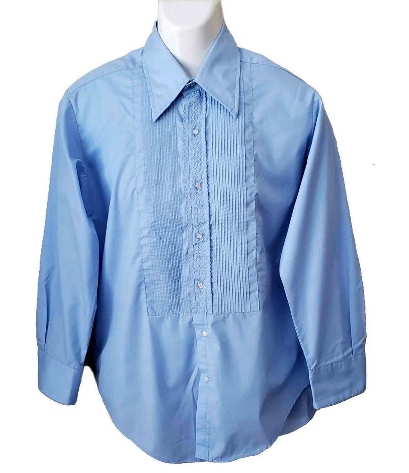 Vintage After Six Tuxedo Shirt Blue Men's 1970s Embroidered Size 16 X 32 - Image 1 of 1