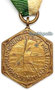 Vintage Holländische Eislauf Medaille mit Band 50 km MOLENTOCHT Windmühle Tour - Bild 1 von 6
