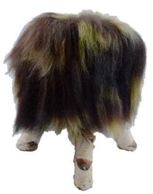 Schaffellhocker Tierhocker Fellhocker Lammfellhocker Fell-Hocker Holz Braun - Bild 1 von 3