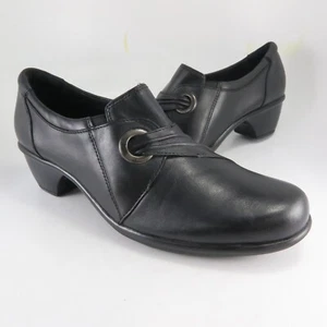 Clarks WISH TRANCE Loafers Womens Size 8.5M Black Leather Slip-On Shooties Flats - Picture 1 of 7