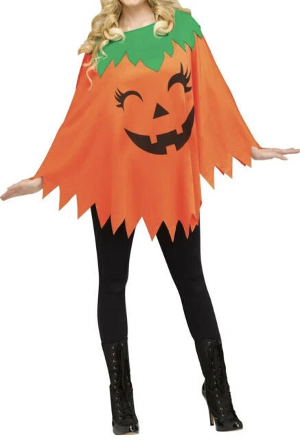 Fun World Pumpkin Poncho Costume - Adult Size (4-14) (90384)