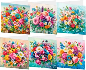 6 Packs Flower Diamond Painting Greeting Cards Kit Lily Morning Glory Daisy - Picture 1 of 11