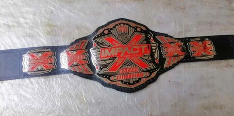 RED TNA IMPACT X DIVISION WORLD CHAMPIONSHIP CHROME LEATHER BELT Cover