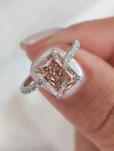IGI Certified 2 Ct Radiant Cut Vivid Pink Lab Grown Diamond Ring 14k White Gold - Picture 1 of 24