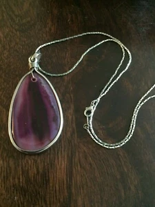 NWOT Women's Purple Gemstone Necklace on Silver Chain - Picture 1 of 2