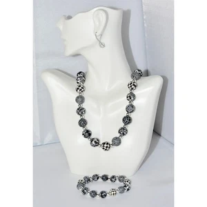 Jilzarah Artisan Handmade Black/White Clay Beads Necklace and Bracelet Set NEW!! - Picture 1 of 7
