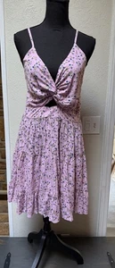 Angie Damen Gr. L Kleid Ärmellos V-Ausschnitt Rosa Ditsy Blumen Boho Stufen - Bild 1 von 8