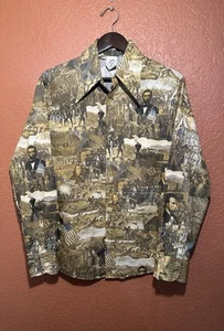 Rare VTG 1970's Kennington Button Shirt Sepia Tone Photo Print Americana Men's L - Picture 1 of 13