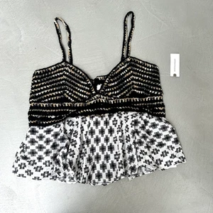 Anthropologie Crochet Mix Cami Top. Black/White/Gold. Large. RRP £125 - Picture 1 of 6