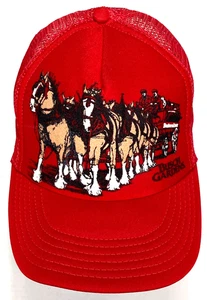 Cappello berretto camionista vintage Busch Gardens Budweiser Clydesdale rosso snapback made USA - Foto 1 di 6