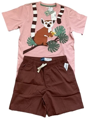 Gymboree Old Navy Boys 10 10/ 12 Safari Pink Lemur Tee & Brown Cargo Shorts NWT - Image 1 of 4