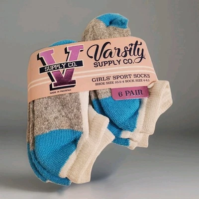 Varsity Supply Co Niñas Calcetines Deportivos Azul 6 Pares Zapato Talla 10.5-4 Calcetín Talla 6-8.5 Foto 1 de 4