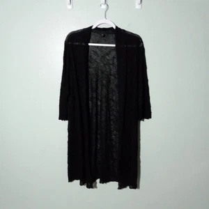 Eileen Fisher Duster Cardigan size Large Petite PL, Black Sheer Knit Sweater - Picture 1 of 11
