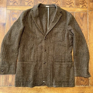 J Crew Blazer Yorkshire Wool Tweed Men’s Large Brown Woven Button - Picture 1 of 9