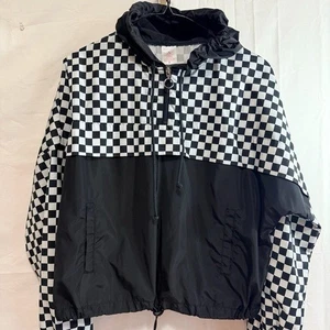 Veste coupe-vent à capuche à carreaux noir et blanc No Boundaries Med 7-9 - Photo 1/18
