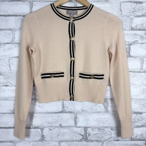 J.CREW NWOT Women's Cashmere Ivory Contrast Trim Sweater Lady Jacket XXS BX463 - Picture 1 of 7