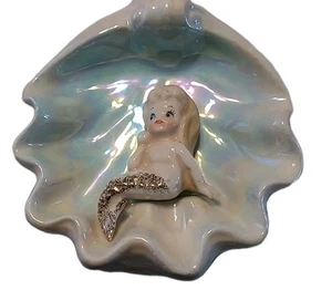 Vintage Norcrest Ceramic Mermaid Sea Shells Wall Plaque Figurine 1950s Rare Blue - Picture 1 of 7