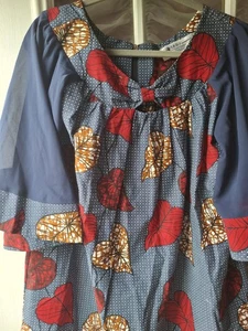 Nova Enterprises African Print Ladies Dress 100% Cotton Navy Leaf Design... - Picture 1 of 7