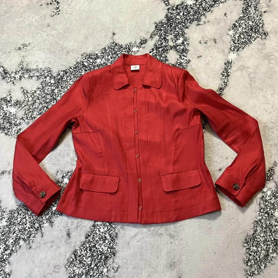 Chaqueta Cabi para Mujer Talla Mediana San Valentín Rojo Mezcla de Lino Almohadillas para el Hombro con Botones Foto 1 de 4