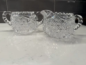 Amerikanisches Brillant Harvard Schliff Milchkännchen & Zucker Set, Antik Huntley Empire Royal - Bild 1 von 10